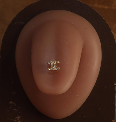 14G Steel Double CC Gem Tongue ring barbell piercing - YoniDa'Punani