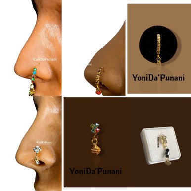 6 Dangle Cubic Zircon Gem Set Nose Hoop Piercing Jewelry - YoniDa&