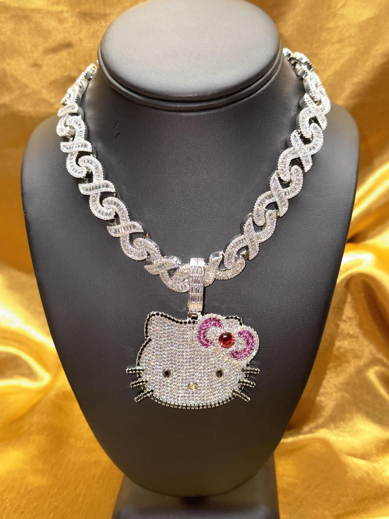 Pretty Cartoon Kitty Pendant Iced Out Zirconia Cuban Necklace - YoniDa&