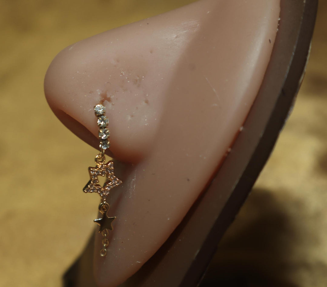 Double Star Dangle Nose Hoop