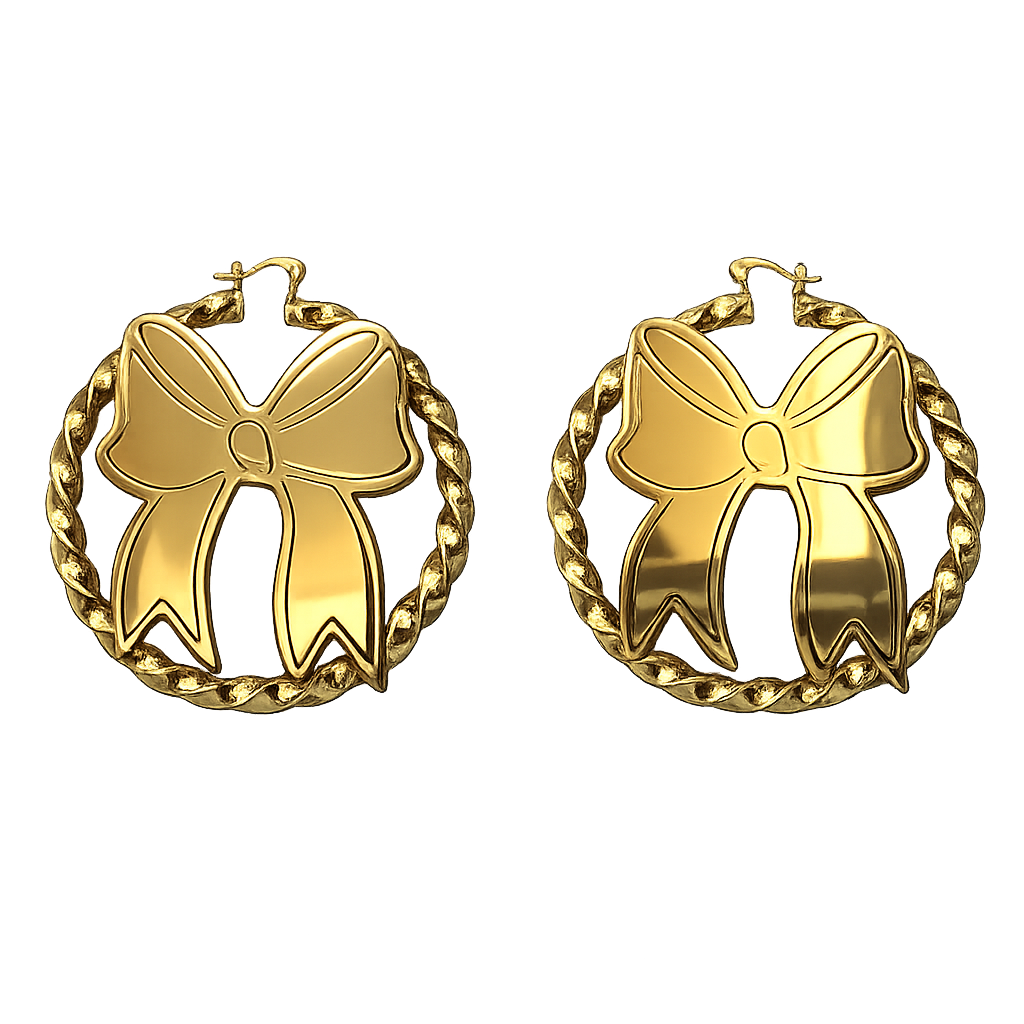 18K Gold Big Bow Bamboo Twisted Earrings