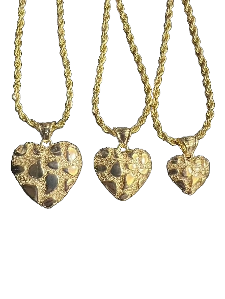 Textured Nugget Heart Rope Necklace