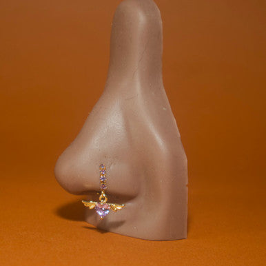 Lynx Dangle Wings Crystal Clear Gem Nose Hoop Stud Jewelry