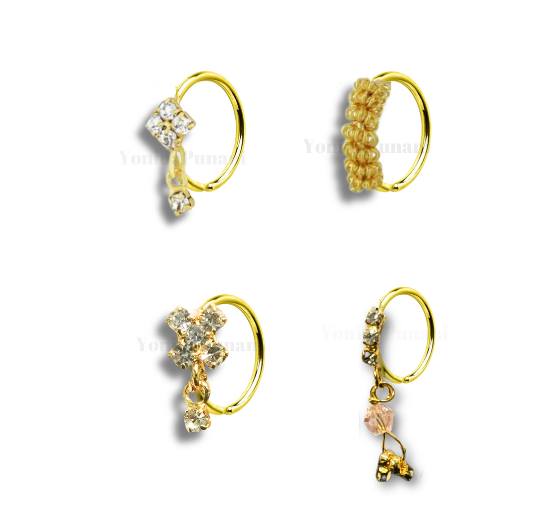 20G Four Gold Gem Nose Hoop Set