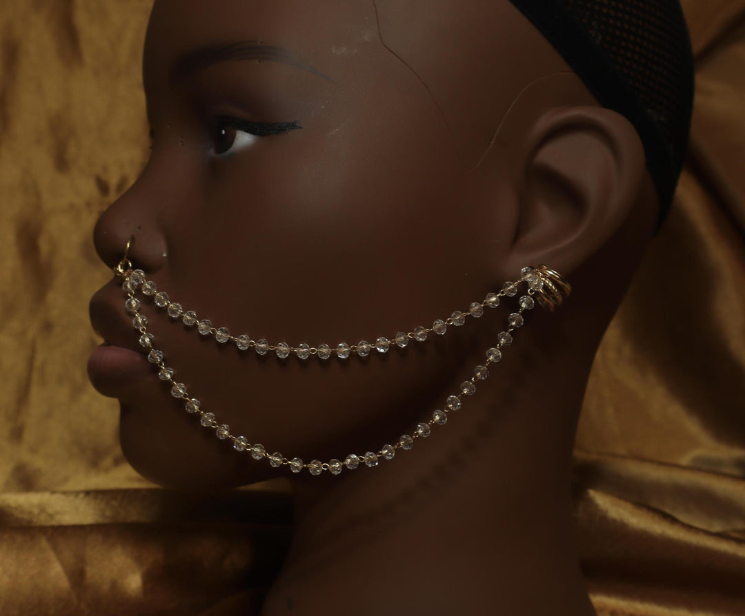 Nose Hoop Gems Clear Beads Ear Cuff Chains