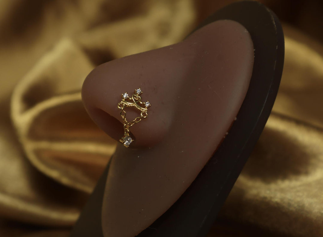 Crown Chain and Dangle Nose Stud