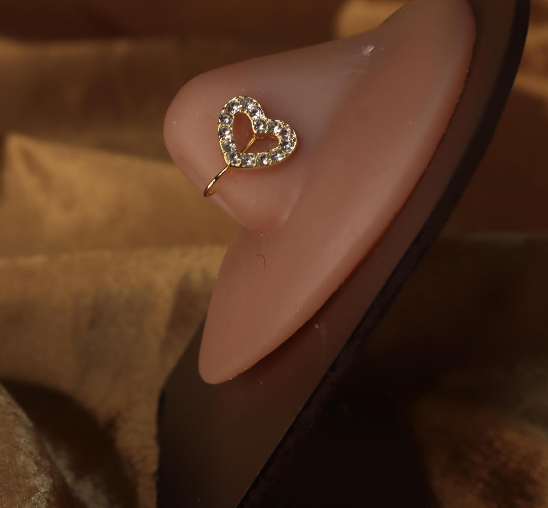 Simple Heart Outline Gem Nose Cuff
