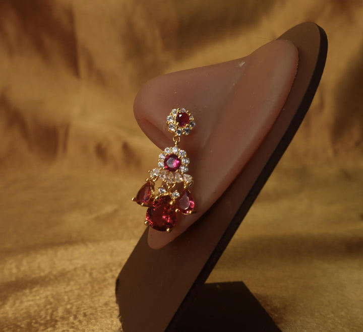Three Dangling Dark Pink Ruby Clear Gem Nose Piercings