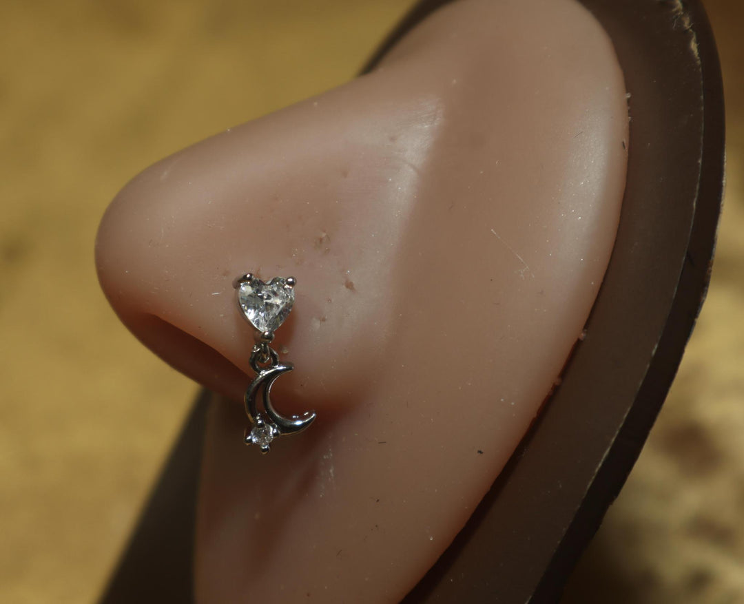 moon heart nose stud