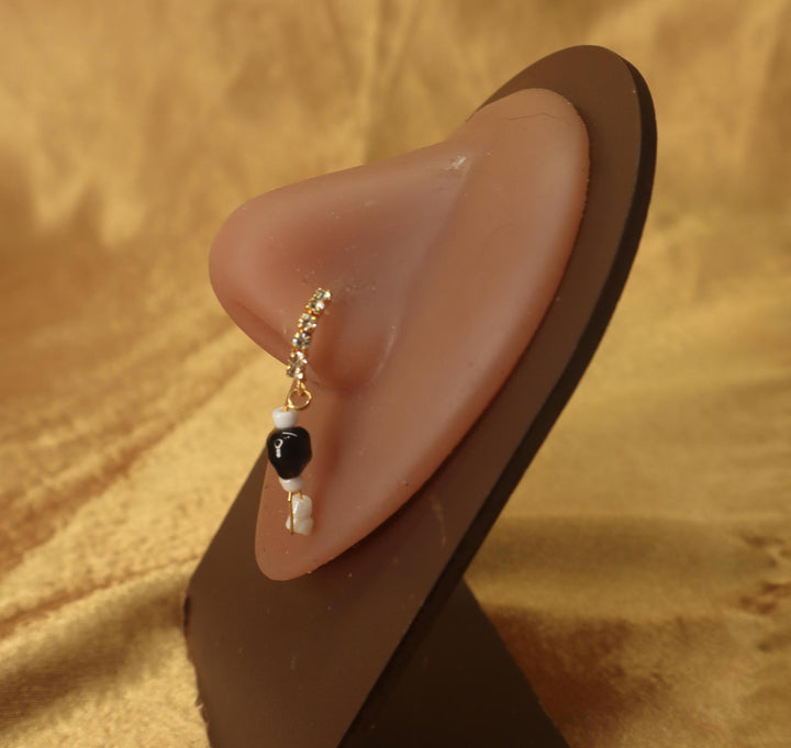 Stylish Nose Hoop Piercing Dangling Black Ball and Colorful Beads