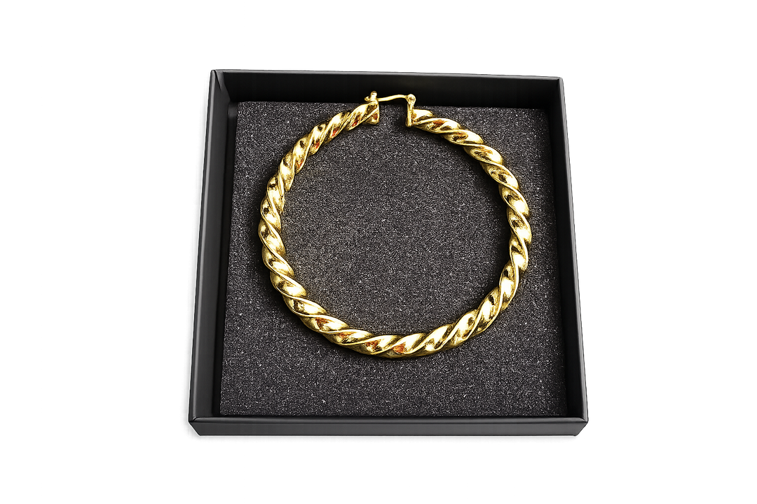 18K Gold Swirl Bamboo Hoop Earrings