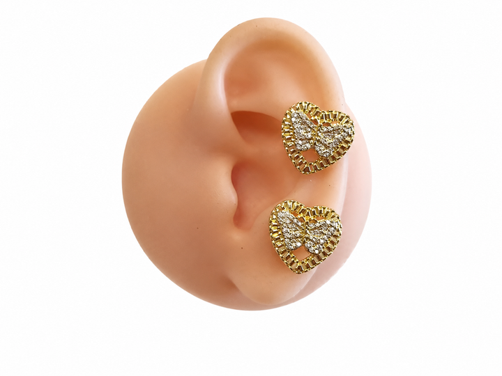 18K Gold Pavé Butterfly Heart Earrings
