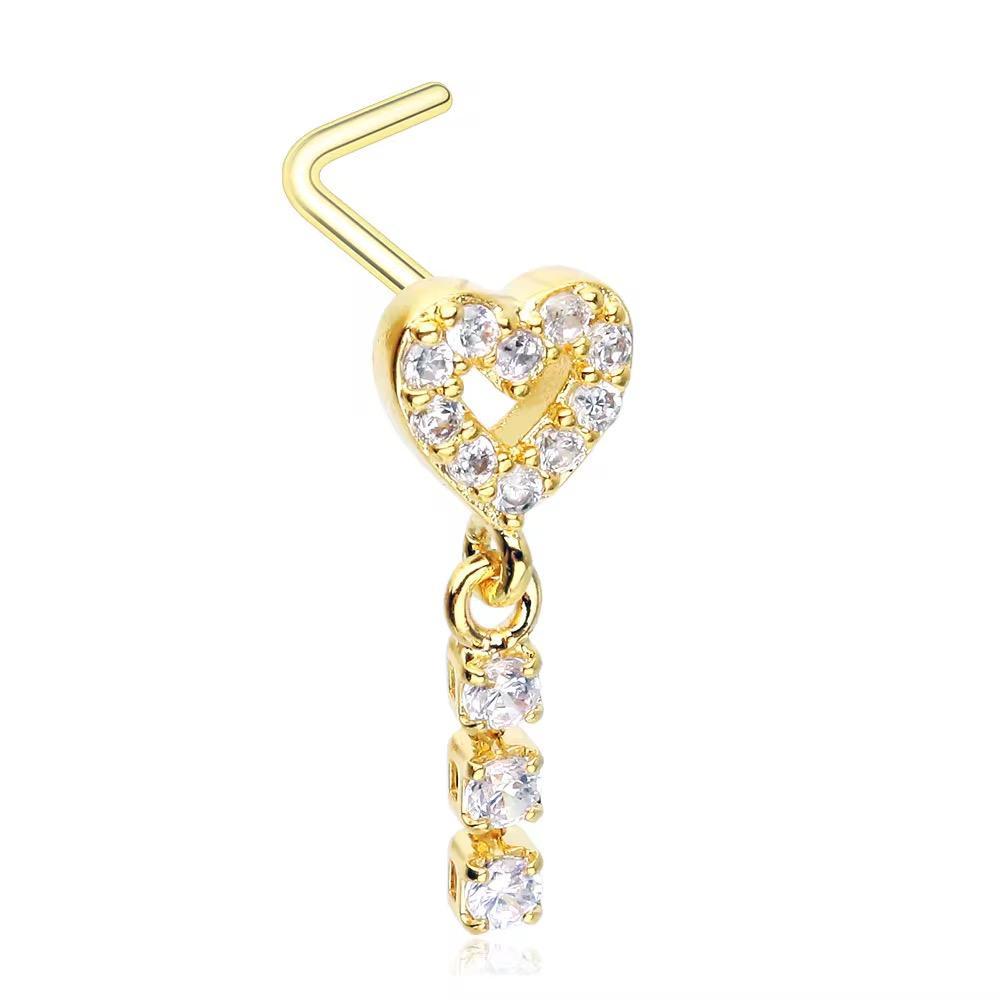 20G Iced Heart Drop Nose Stud