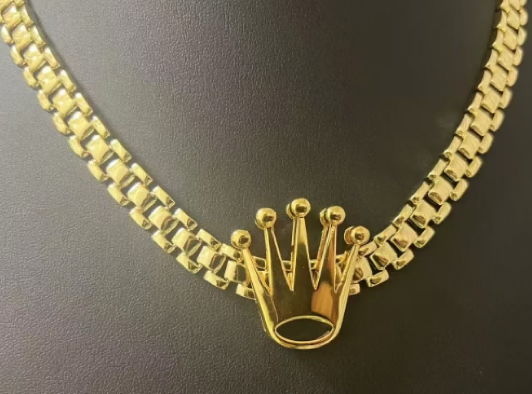 Gold Crown Rollie Chain Pendant Necklace