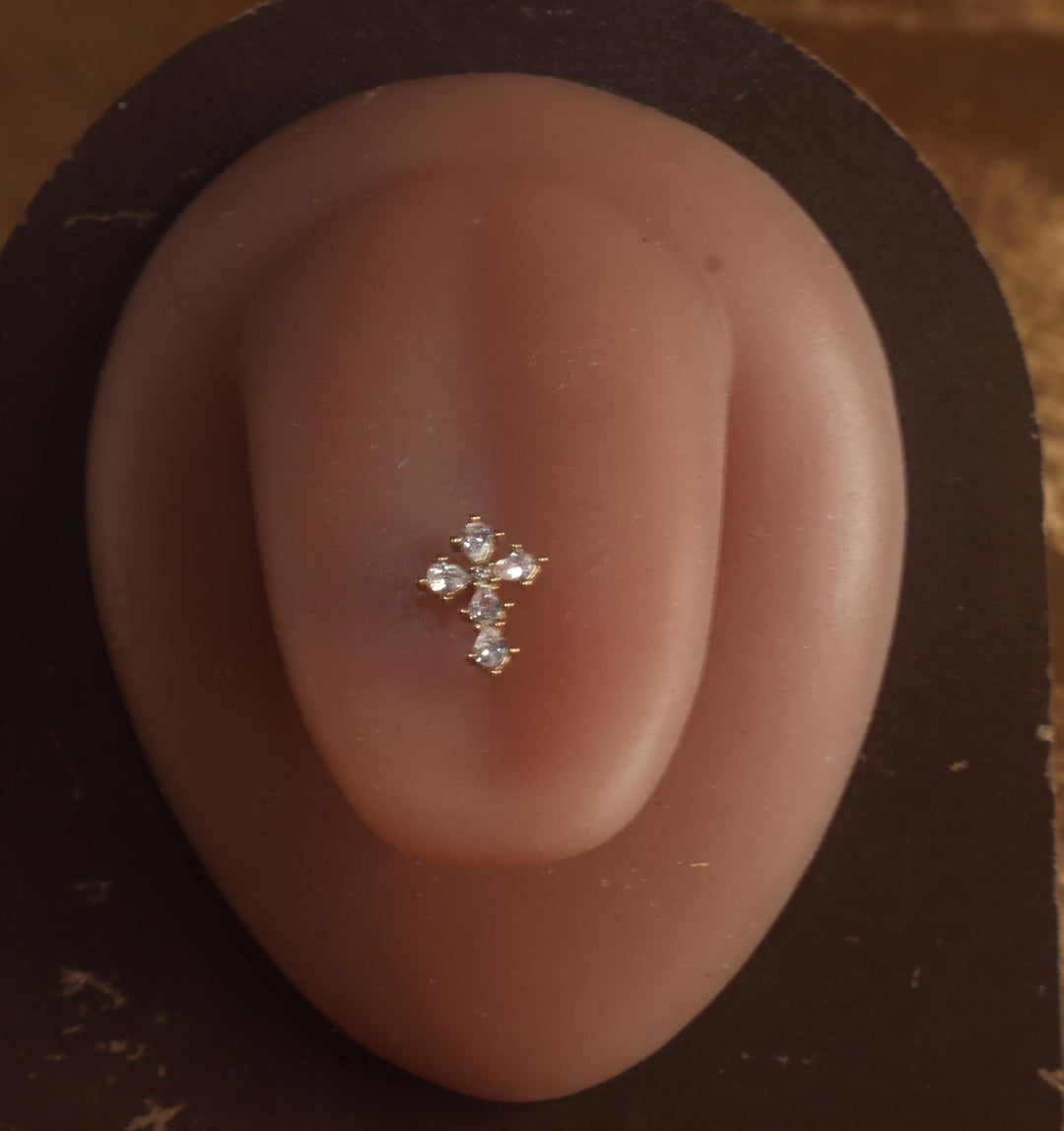 Cross Gem 14G Steel Tongue ring barbell piercing