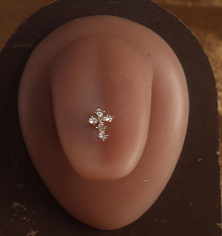Cross Gem 14G Steel Tongue ring barbell piercing