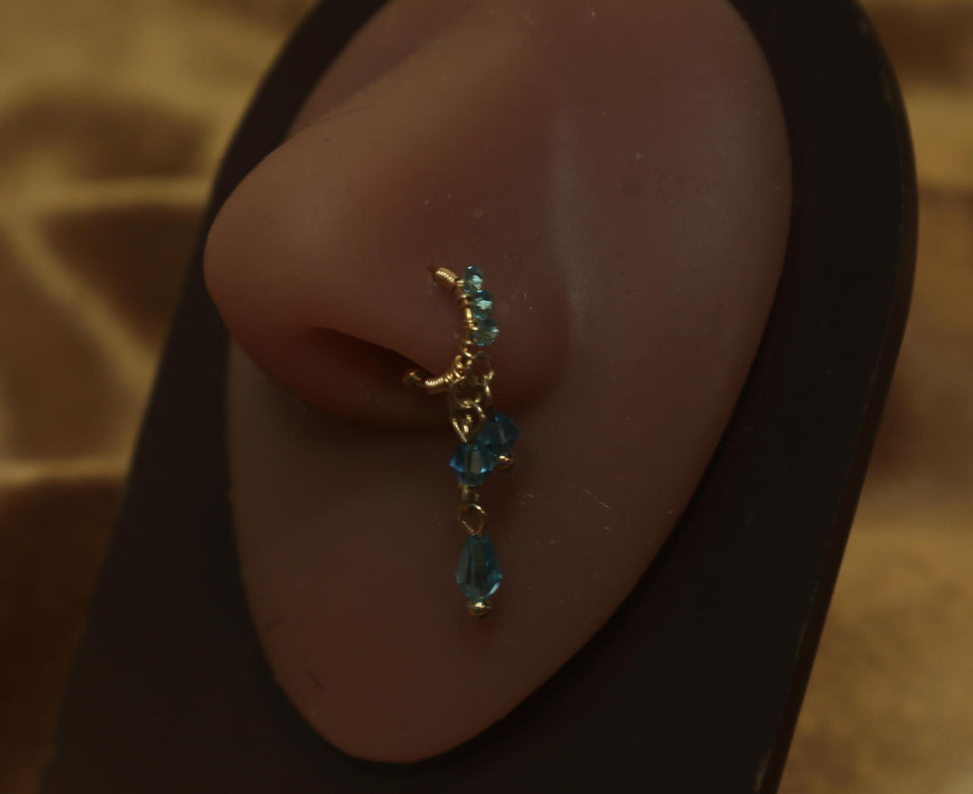 Blue Dangle Beads Nose Cuff Wire Cute