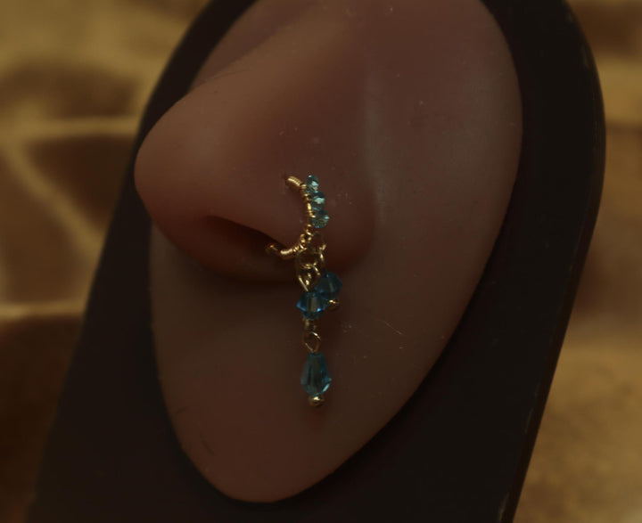 Blue Dangle Beads Nose Cuff Wire Cute
