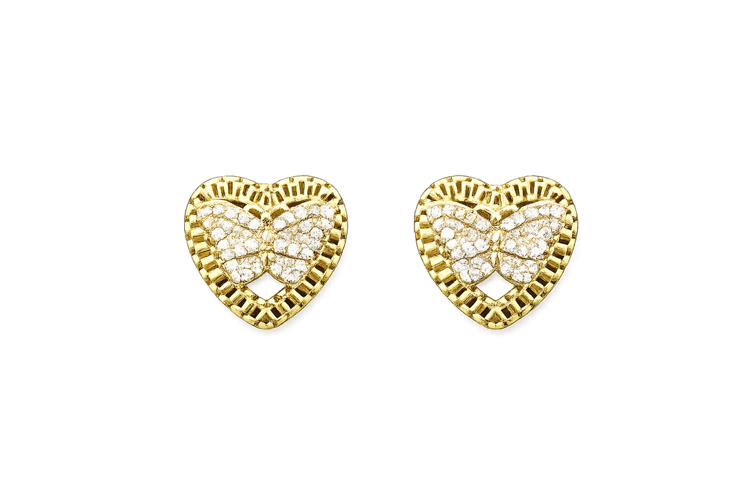 18K Gold Pavé Butterfly Heart Earrings