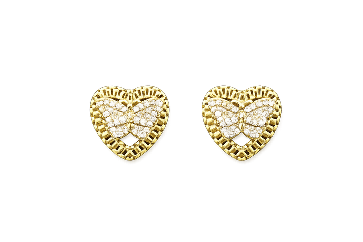 18K Gold Pavé Butterfly Heart Earrings