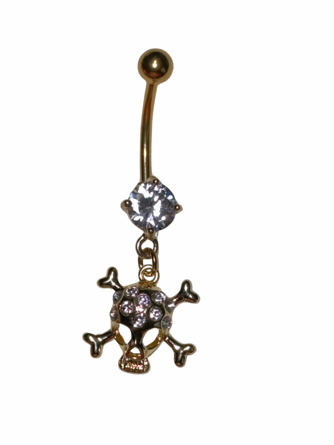 Gold Dangling Skull Belly Button Ring Piercing Jewelry