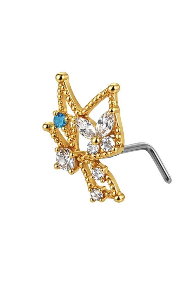 20G Iced Butterfly L Nose Stud