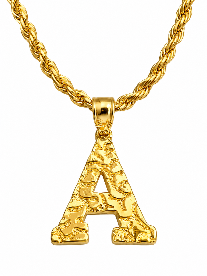 18K Gold Nugget Initial Pendant Necklace
