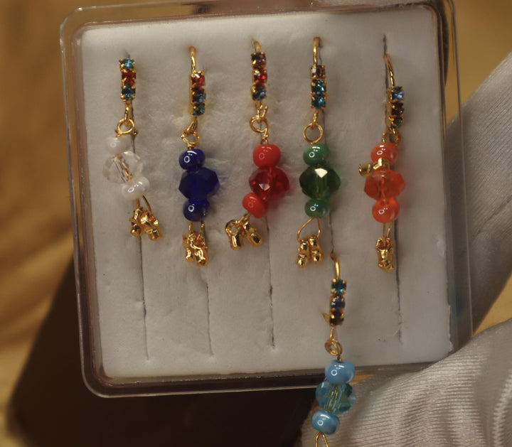 Stylish Nose Hoop Piercing Small Dangling Beads