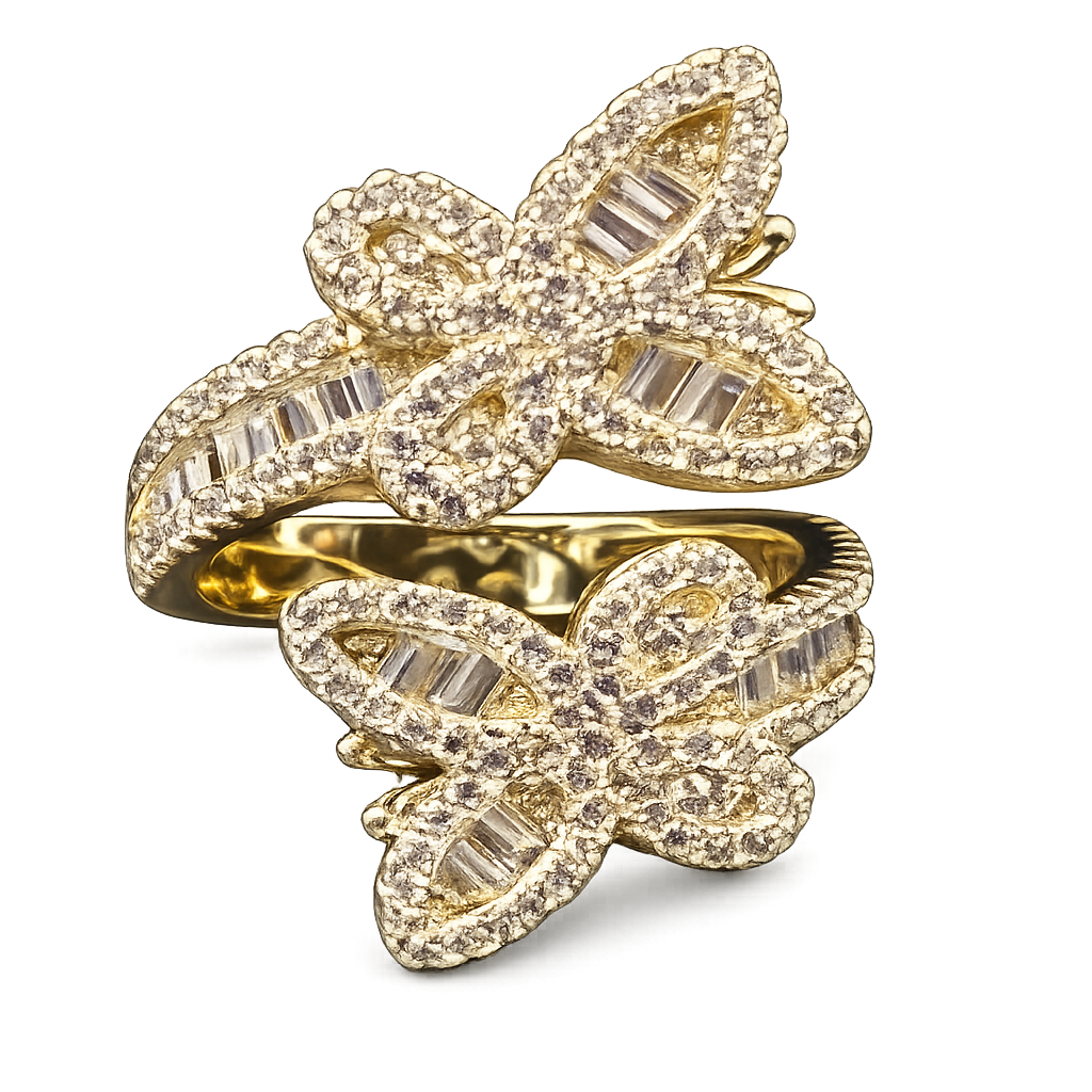Gold Double Butterfly Adjustable Ring
