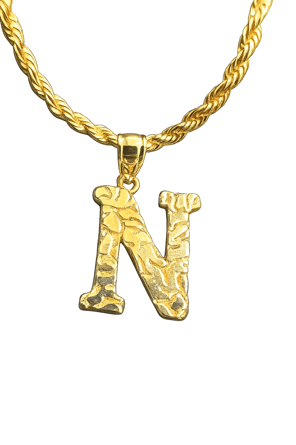 18K Gold Nugget Initial Pendant Necklace