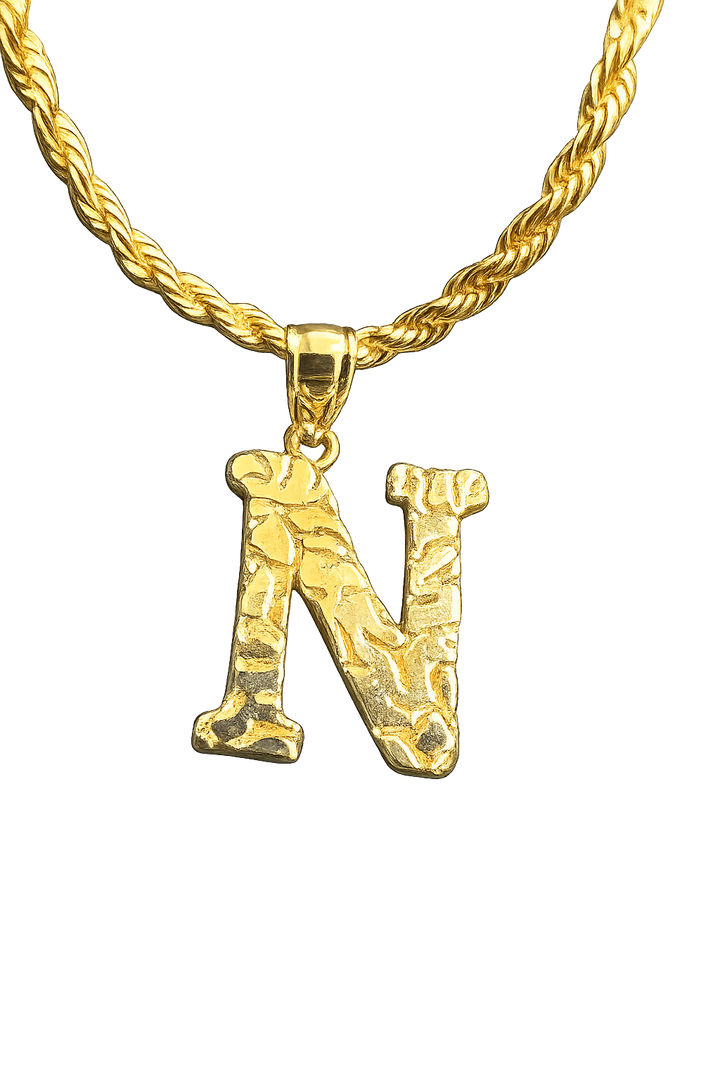18K Gold Nugget Initial Pendant Necklace