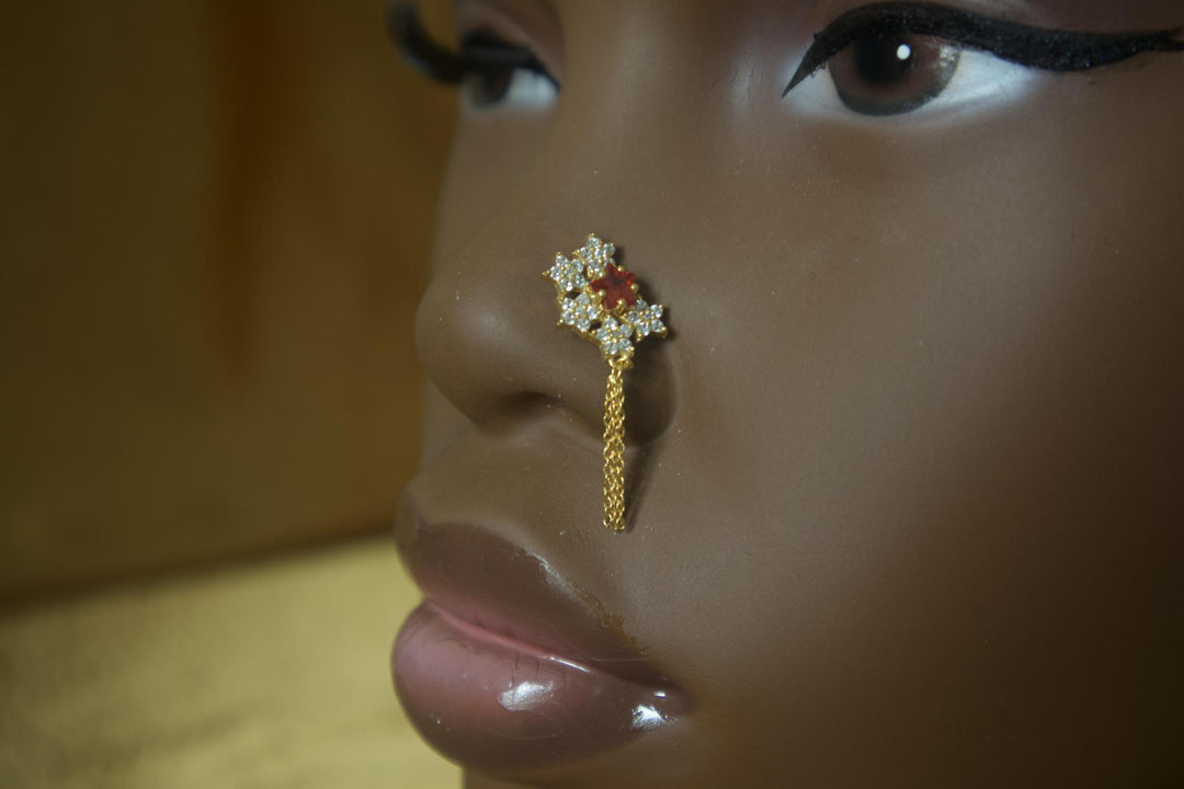 Dangle Chain Six Star Gem Nose Stud Piercing Jewelry
