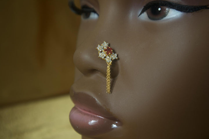 Dangle Chain Six Star Gem Nose Stud Piercing Jewelry
