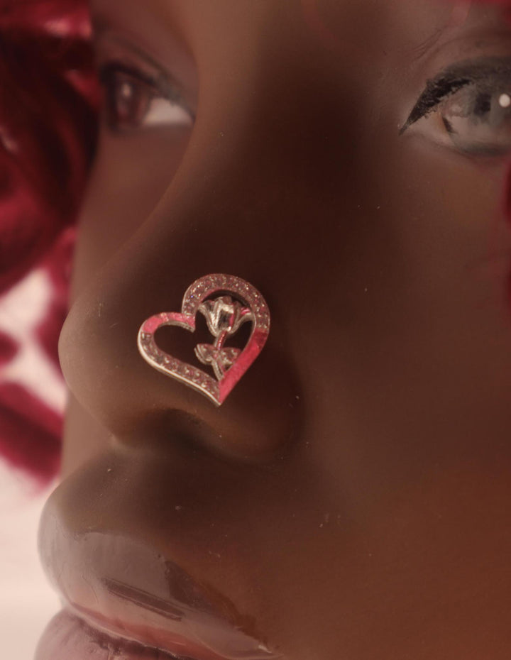 CZ Rose Middle  Heart Shape Nose Stud Ring Piercing