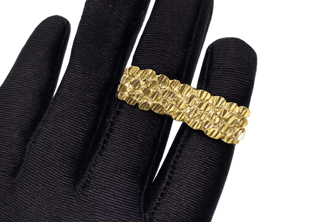18K Gold Textured Square Nugget Double Ring