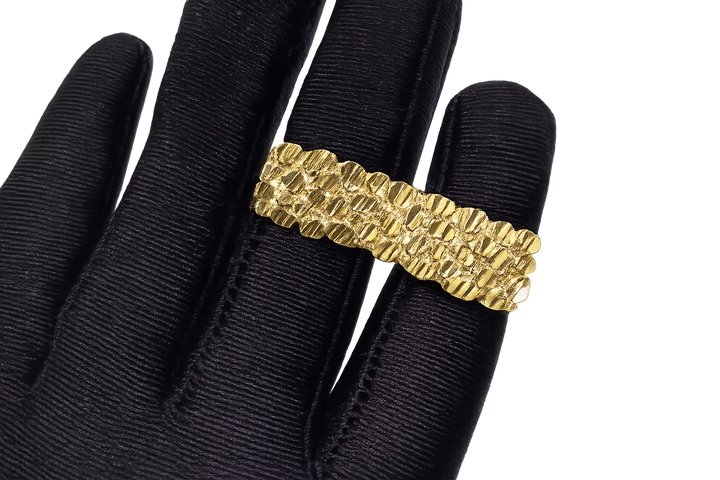 18K Gold Textured Square Nugget Double Ring