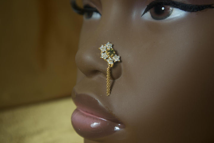 Dangle Chain Six Star Gem Nose Stud Piercing Jewelry