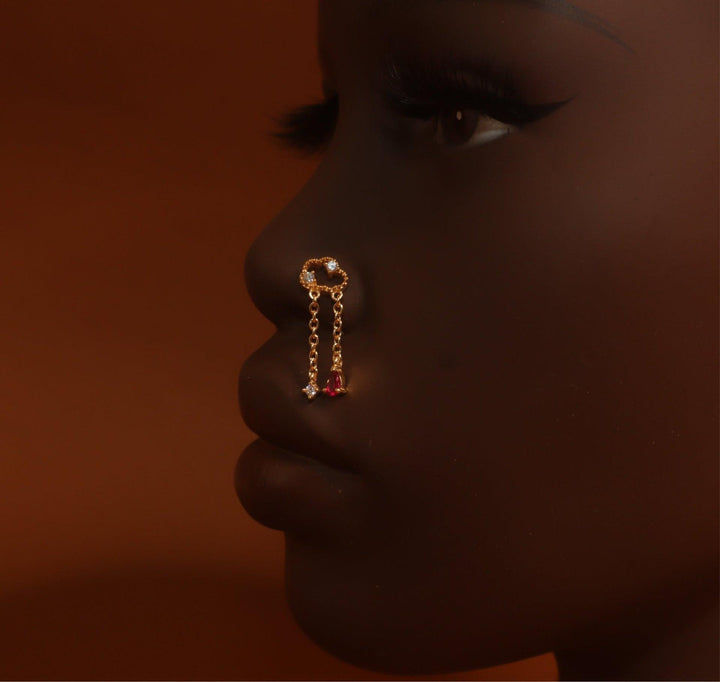 Drop Chain Cloudy Gem Nose Stud Piercing Jewelry