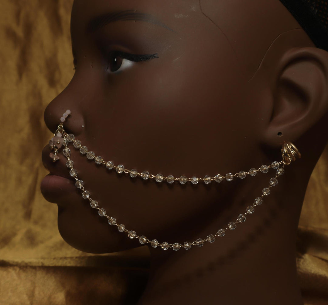 Fake Dangle Pink Nose Cuff Fake Ear Cuff Beads Chain