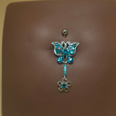 Steel top Butterfly bottom flower Navel Belly Button Ring