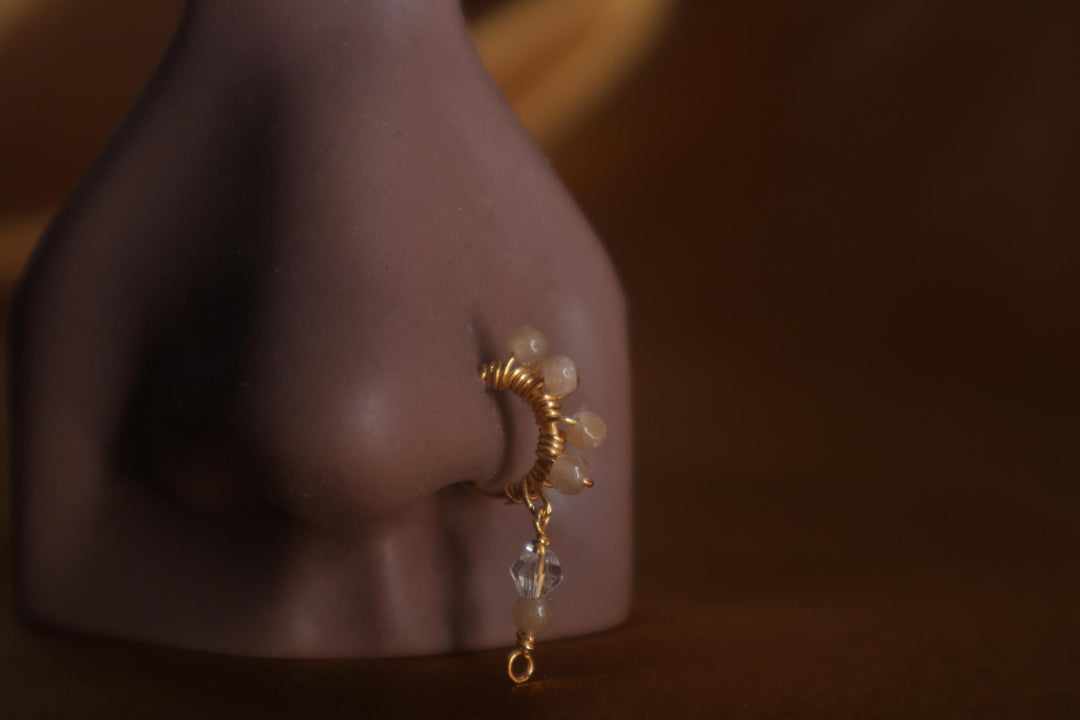 African dangle 2.0 wire wrapped gem nose hoop