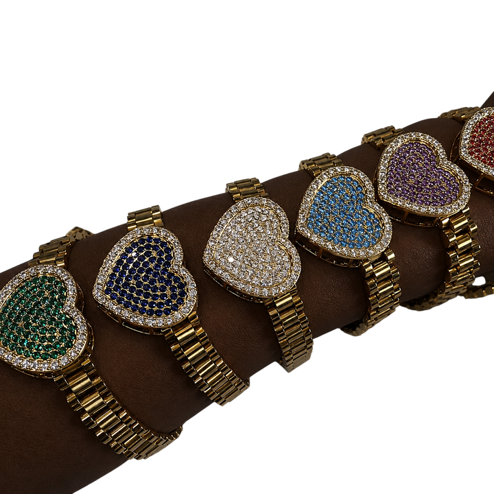 Rollie Style Big Iced Out Heart Bracelet