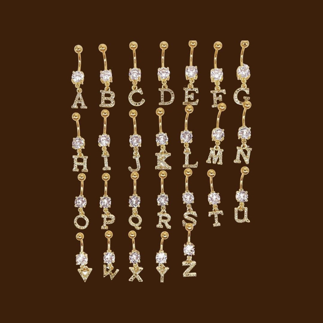 Multi Style Gold Alphabet Letter Navel Belly Bars