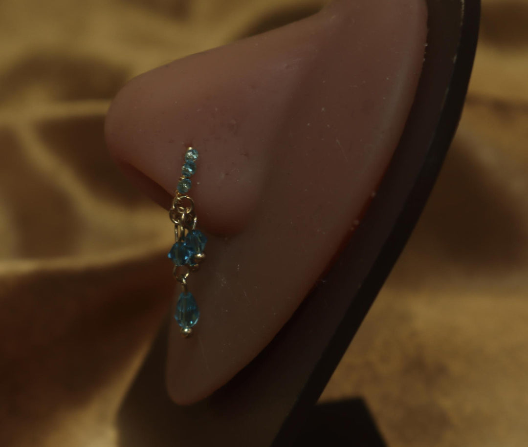 Blue Dangle Beads Nose Cuff Wire Cute