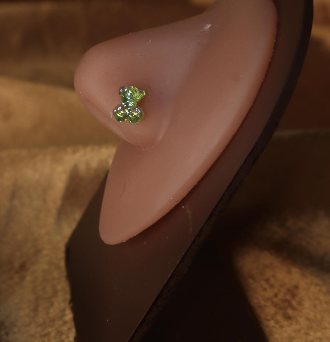 Glossy Colorful Teddy Bear Heart Nose Stud
