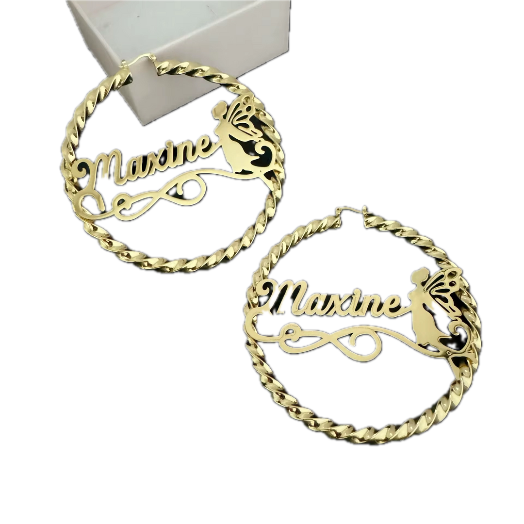 Custom Name Fairy Bamboo Hoop Earrings