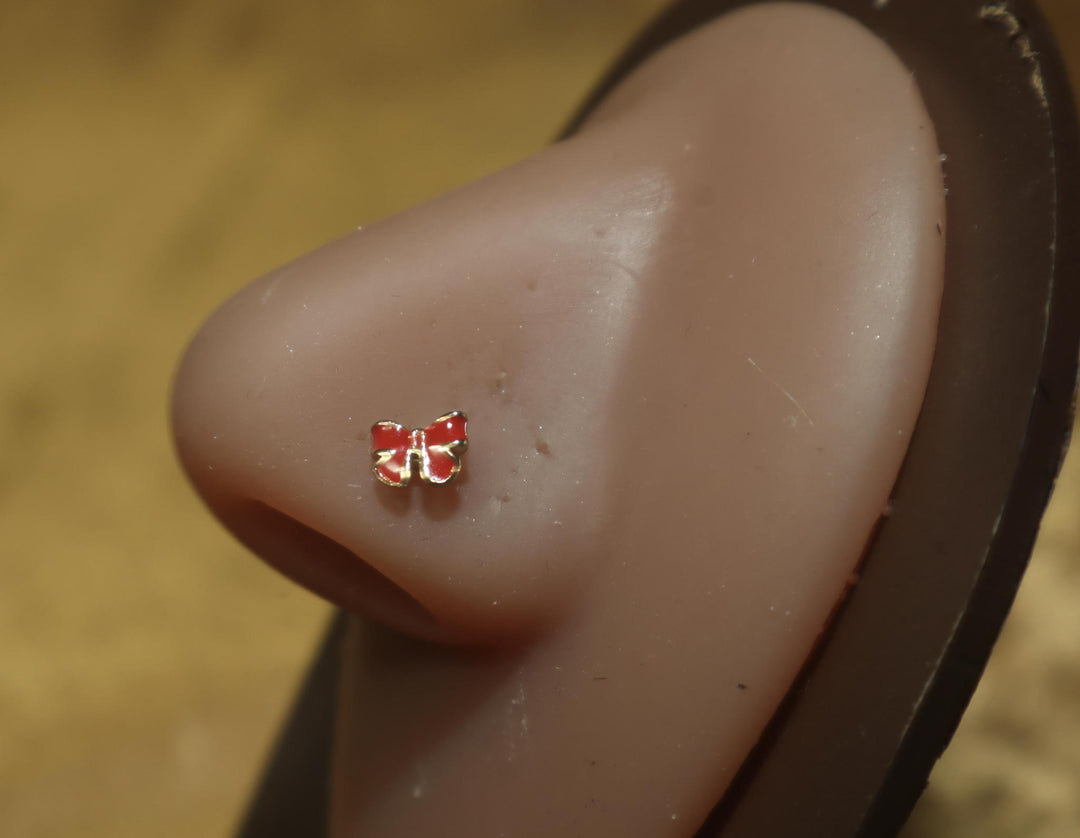 Red Bow Christmas Nose Stud