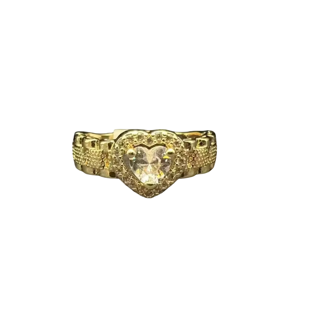 Gold Big Stone Heart Ring