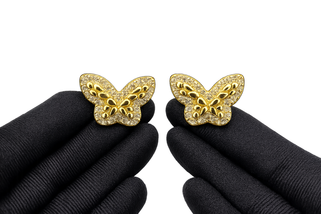 18K Gold Sparkle Butterfly Nugget Earrings