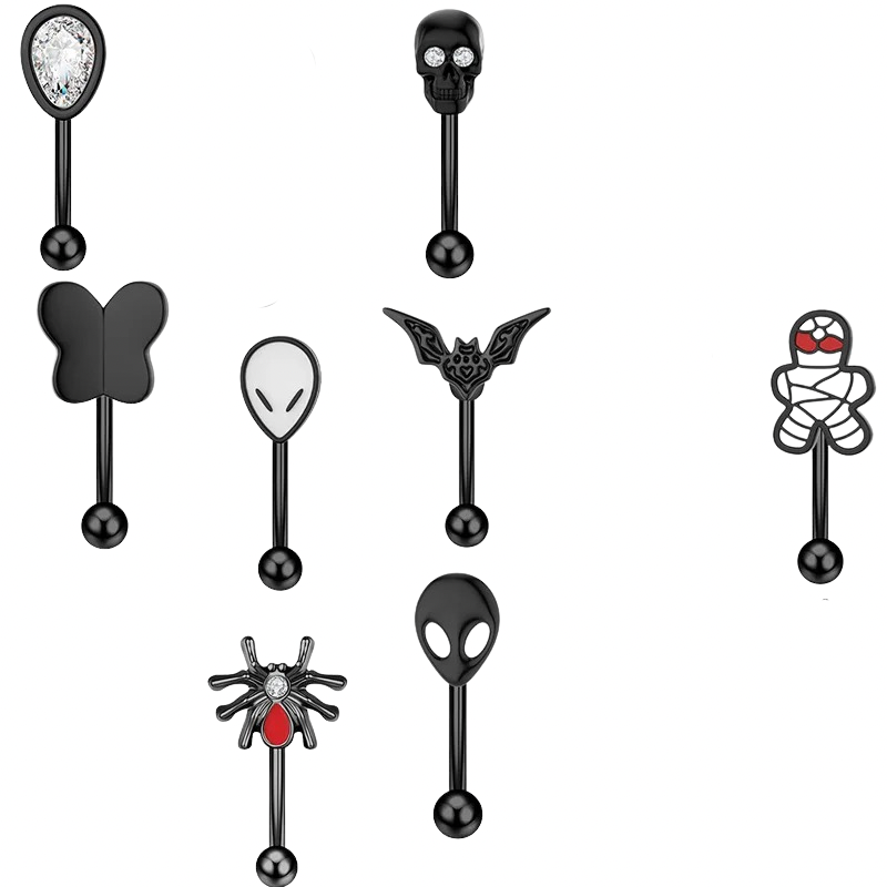 Spooky Black Halloween Eyebrow Piercing Set Stainless Steel